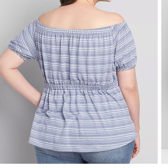 Lane Bryant Womens 14/16 chambray off the shoulder peplum drawstring waist top - Picture 7 of 8